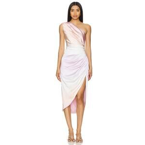 Elliatt Munich One Shoulder Satin Midi Dress Women XL Blush Pink Slit Cocktail